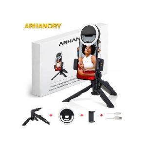 arhanory tripod stand with led ring light for phones plastic