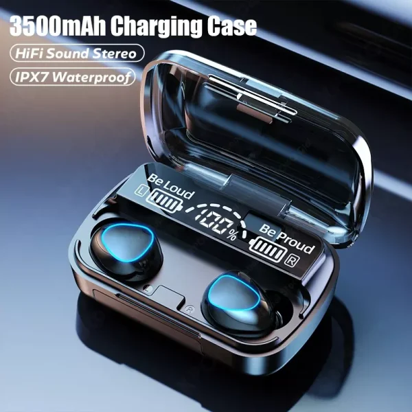 m10 tws bluetooth 5.1 earbuds wireless earphones 3500mah charging box power bank headphone 9d stereo sports waterproof headsets